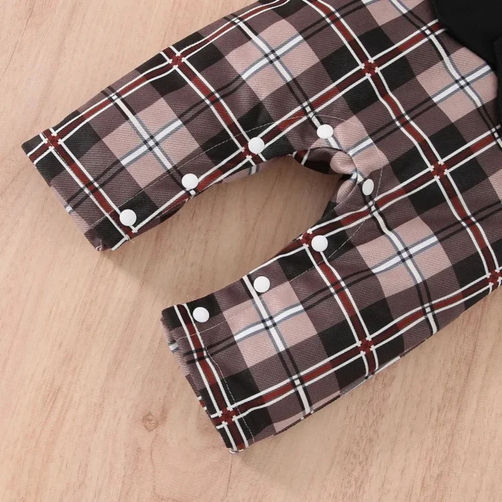 NWT Baby Boy Plaid Bow Tie Waist Coat Faux-two Long-Sleeve Outfit (Size 6-9 )